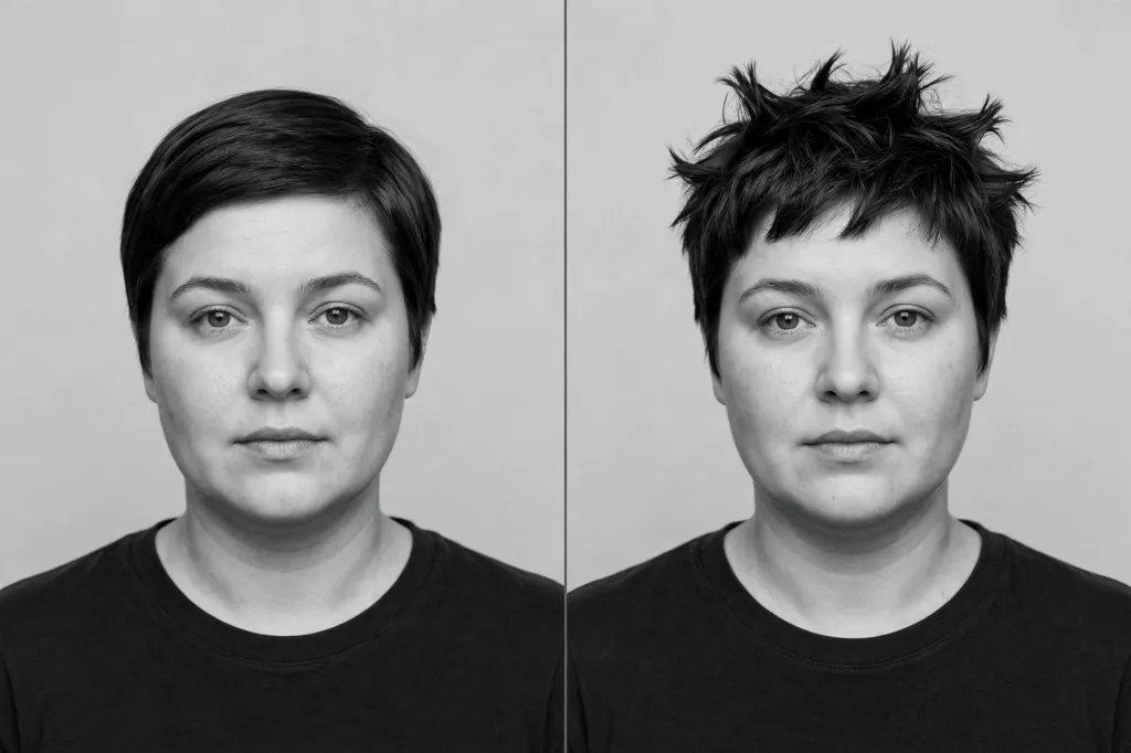Rule: height on top only counts when the hair is separated into pieces; a single smooth dome of 8 to 11 centimetres (3.1 to 4.3 inches) adds roundness instead of removing it.